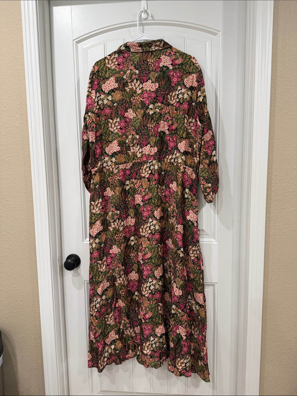 Floral Maxi Shirt Dress in Pink and Green - Picture 6 of 9